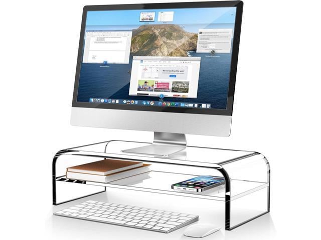 AboveTEK 2-Tier Acrylic Monitor Stand, Computer Riser for Home Office, Clear Monitor Riser for Keyboard Storage, 18.9' x 8.7' Multi Monitor Desk...