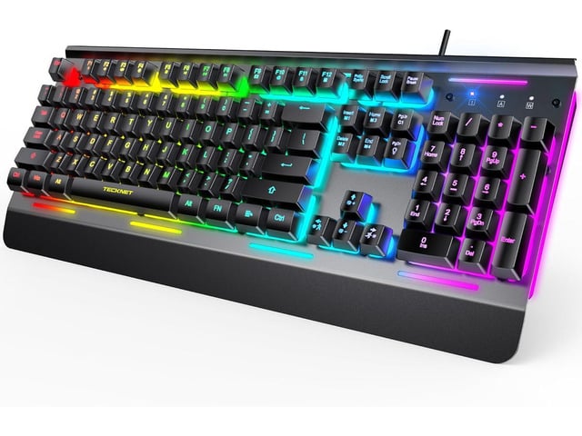 TECKNET Wired Gaming Keyboard, USB Wired Computer Keyboard, 15-Zone RGB Illumination, IP32 Water Resistance, 25 Anti-ghosting Keys, All-Metal Panel...