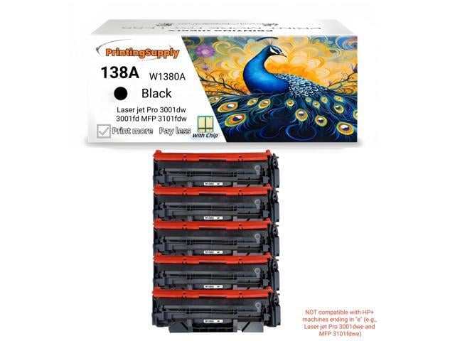 HP 5 Pack 138A W1380A Black Toner Cartridge Compatible for HP 138A Laser jet Pro 3001dw Laser jet Pro 3001fdw Laser jet Pro MFP 3101fdw With Chip