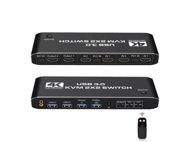 HDMI KVM Switch Dual Screen 2 Monitors 2 Computers 2 in 2 Out,4K@60Hz USB KVM HDMI Switches with Audio HDMI2.0 Ports + 4X USB3.0,Supports 4K...