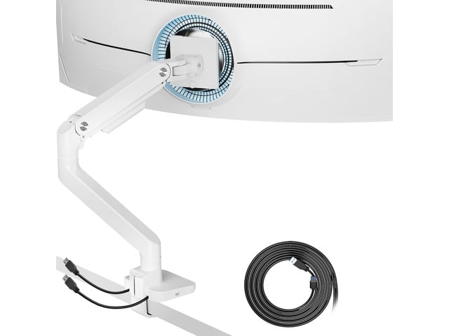 Single Monitor Mount with USB A/C, Heavy Duty Monitor Arm for 17 to 49 inch Ultrawide Monitor, Holds 44 lbs, Adjustable Gas Spring Monitor Arm Desk...