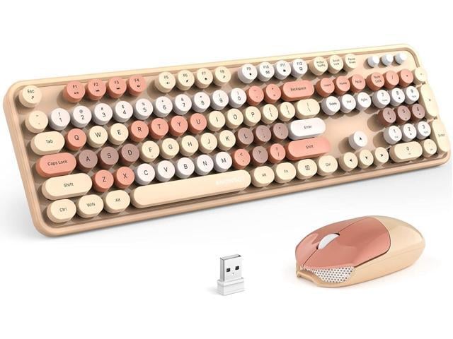 KNOWSQT Wireless Keyboard and Mouse Combo, MilkTea 104 Keys Full-Sized 2.4 GHz Round Keycap Colorful Keyboards, USB Receiver Plug and Play, for...