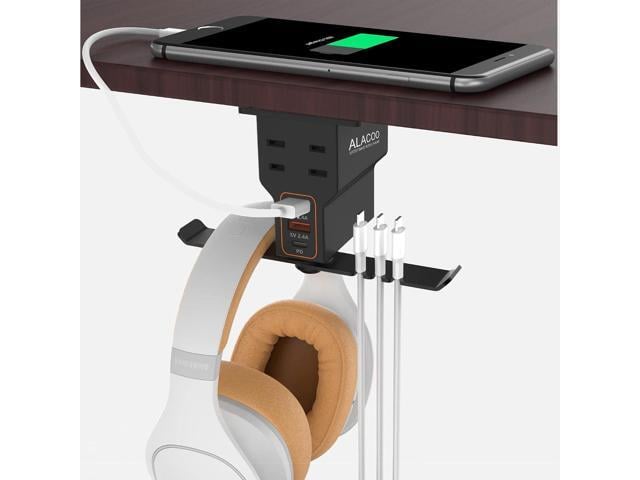 Headset Holder for Desk, Dual Headphone Stand, PC Gaming Headphones Hanger Hook Under Desk with (QC3.0) 3 USB Charging Station & 2 AC Outlet(800W)...