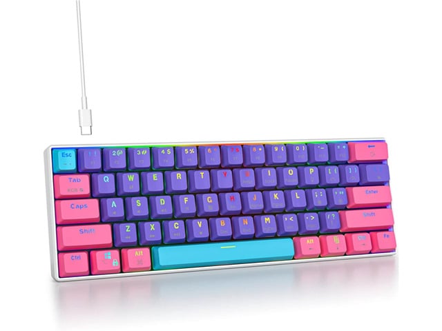 Protable 60% Percent Gaming Keyboard Mechanical, Mini Compact RGB Backlit 61 Keys Wired Office Keyboard with red Switch for Mac/Win (Purple/red...