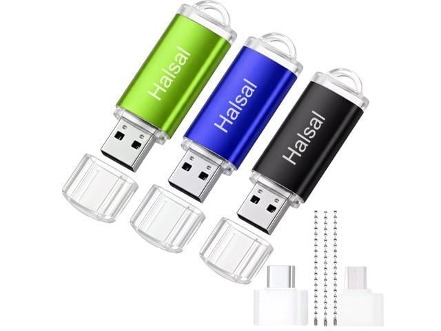 USB Flash Drive with Type-C & Micro USB Adapters, 3-in-1 Thumb Drive Memory Stick for Laptop, Android Phone, Tablet and Industrial Machine, Blue &...