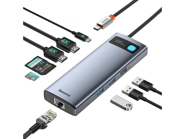 Baseus Laptop Docking Station Dual Monitor 4K@120Hz, 9 in 1 USB C Hub with 2 HDMI, 1000Mbps LAN, Max 85W PD, 3 USB, SD Card Reader, USB C Dock...
