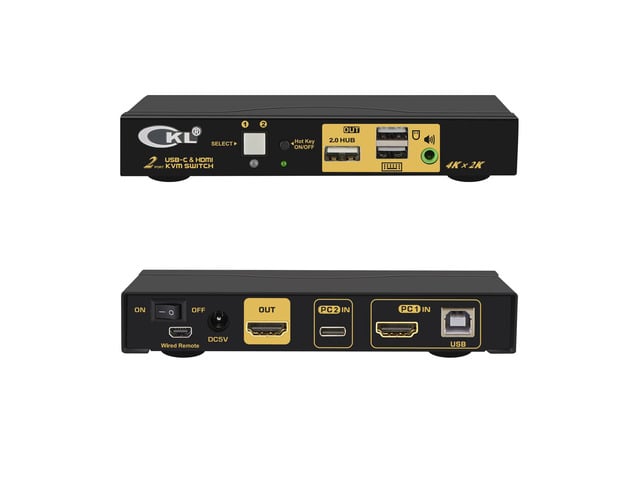 CKL 2 Port USB Type C + HDMI KVM Switch 4K 60Hz for 2 Computers Sharing 1 Monitor, Keyboard and Mouse, with Audio Support and Cables CKL-62TH