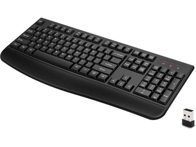Wireless Keyboard, 2.4G Full-Sized Ergonomic Wireless Computer Keyboard with Wrist Rest for Windows, Mac OS Laptop/PC/Desktop/Notebook(Black)