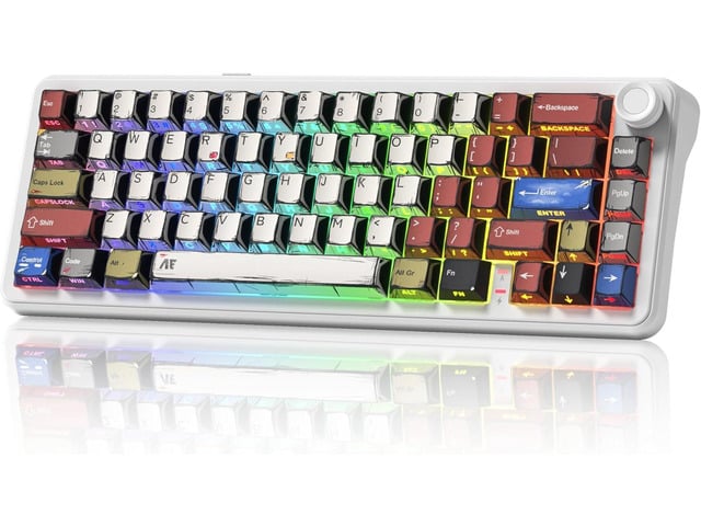 womier L65 60% Mechanical Keyboard Wireless with Knob, White Gaming Keyboard 4000mAh Battery, Tri Mode USB-C/BT5.0/2.4G Gasket Mounted Key Board...