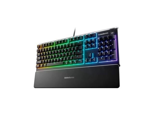 SteelSeries Apex 3 RGB Gaming Keyboard 10-Zone RGB Illumination IP32 Water Resistant Premium Magnetic Wrist Rest (Whisper Quiet Gaming Switch)