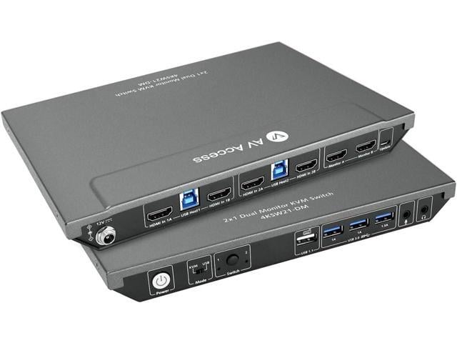 AV Access KVM Switch Dual Monitor 4K@60Hz, USB 3.0 KVM Switch 2 Monitors 2 Computers, for Gaming PC Keyboard Mouse Switcher, EDID, Hotkey Switch