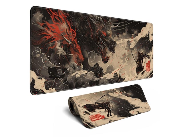 KEHIPI Huge Demon Large Mouse Pad Japanese Ukiyo-e Mousepad Samurai Desk Mat, Big Full Keyboard and Mouse Pad Cool Desk Pad for Keyboard Mouse with...