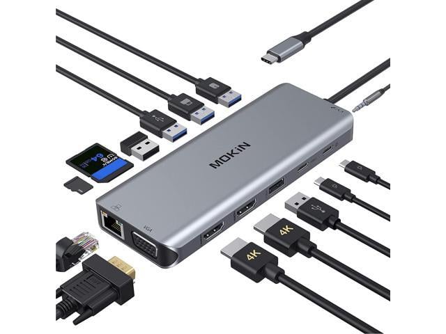 MOKIN USB C Docking Station Dual Monitor,14 in 1 USB C Hub Multiport Adapter Dongle with 2xHDMI,VGA,5xUSB-A,2xUSB-C,SD/TF,Audio ports,USB-C Laptop...