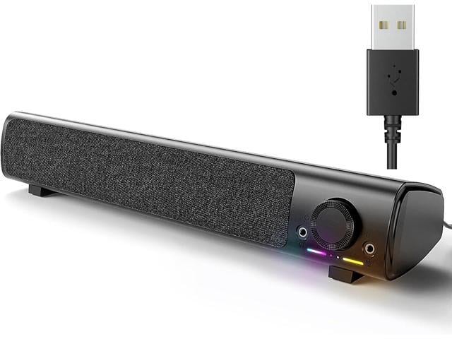 Computer Speakers, USB Powered 3.5mm AUX PC Sound Bar for Desktop Monitor, Gaming Speakers with Headphones & Microphone Link, Superb Stereo Sound,...