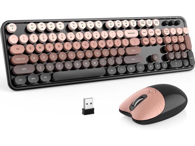 Wireless Keyboard and Mouse Combo, MOFII 2.4 GHz Wireless Full-Size Retro Round Keyboard and Mouse, Plug and Play, 8 Multimedia & Shortcut Keysfor...