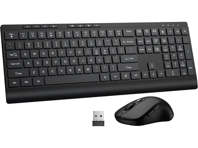 Wireless Keyboard and Mouse Combo, Full Size Quiet Key Computer Keyboard and Cordless Mice with 3 DPI Adjustable, 2.4G Lag-Free, Long Battery Life,...