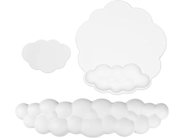 JIKIOU Ergonomic Cloud Mouse Pad & Keyboard Wrist Rest & Cup Pad, White Cute Cloud Shape, Comfortable Memory Foam Cushioning for Pain Relief,...