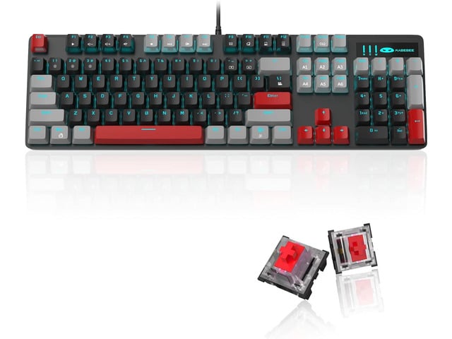 MageGee Mechanical Gaming Keyboard, 104 Keys Blue Backlit Keyboards with Red Switches Double-Shot Keycaps, USB Wired Mechanical Computer Keyboard...