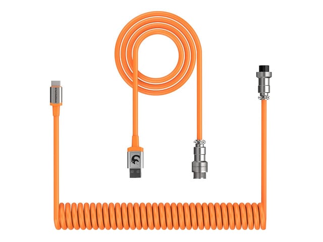 ZIYOU LANG C01 Custom Coiled USB C to A Keyboard Cable TPU Cord-Orange Detachable Double Sleeved,Spiral Extendable,Spring Line,Metal Aviator for...