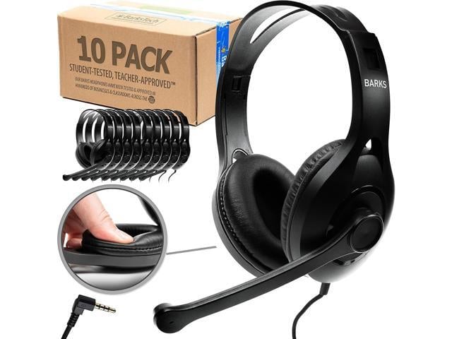 Barks Classroom Headphones with Microphone Bulk 10 Pack (Black, 3.5mm) Durable Everyday Student Use, Headsets with Mic, Adjustable Fit All-Day...