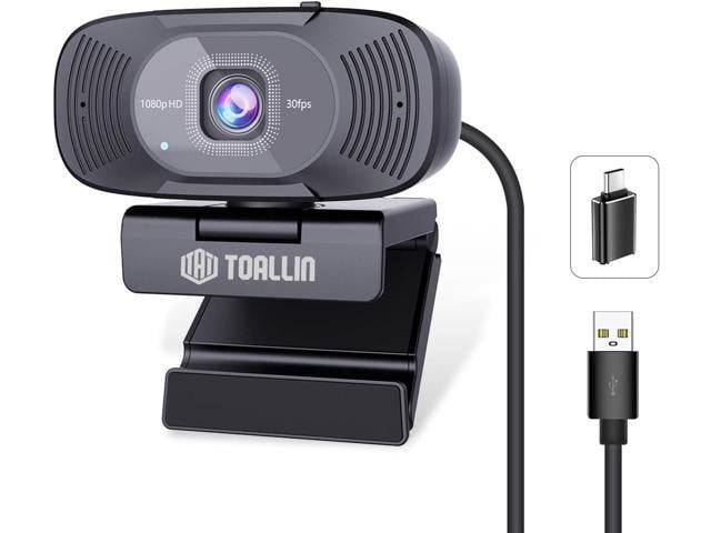 TOALLIN 1080P Full HD Webcam with Dual Microphones, Computer Web Camera, 90° Wide Angle View Without Distortion, USB Plug and Play Webcam for Video...