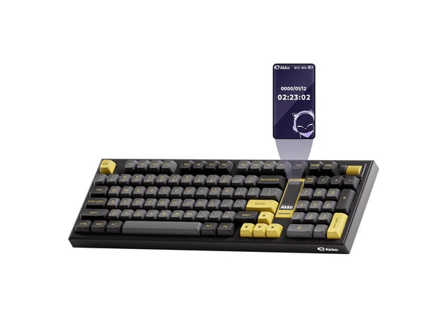 Akko 5098B Wireless Gaming Keyboard with Screen, Black & Gold Hot-Swappable Mechanical Keyboard with Scroll Wheel Numberpad, RGB Gasket, Piano Pre...