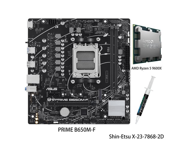 ASUS PRIME B650M-F Motherboard & AMD Ryzen 5 9600X CPU Combo, B650 micro-ATX motherboard,AM5,DDR5,PCIe 4.0, M.2 slot,Realtek 1Gb wired LAN,HDMI,USB...