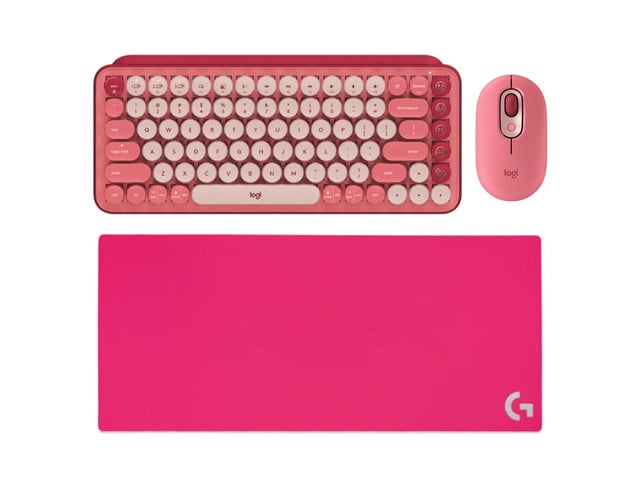 Logitech POP Mouse + POP Keys Mechanical Keyboard + G840 Rose Mouse Pad Bundle, Heartbreaker Rose & Pink, 31.50*11.81*0.12in Desk Mat, Wireless...