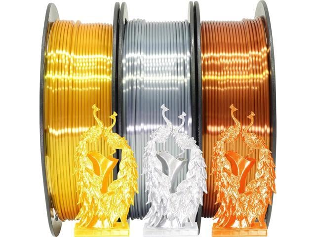 Shiny Silk Gold Silver Copper PLA Filament Bundle, 1.75mm 3D Printer Filament, Each Spool 0.5kg, 3 Spools Pack, with One 3D Printer Remove or Stick...