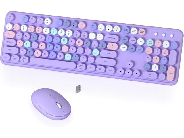 Colorful Wireless Keyboard and Mouse Combo, COVEVA 2.4GHz Wireless Retro Cute Round Keycaps Keyboard, 104 Keys Full-Sized Keyboard Mouse Set with...