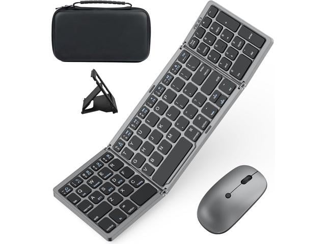 Foldable Keyboard and Mouse for Laptop, Travel Bluetooth Folding Keyboard Mouse with Portable Case, Rechargeable Keyboard for Business, 2.4G...