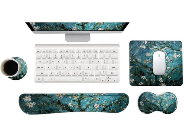 ARTSO Keyboard Wrist Rest and Mouse Pad with Wrist Support Set Ergonomic Coaster, Memory Foam Mousepad Non-Slip Rubber Base Durable Comfortable for...