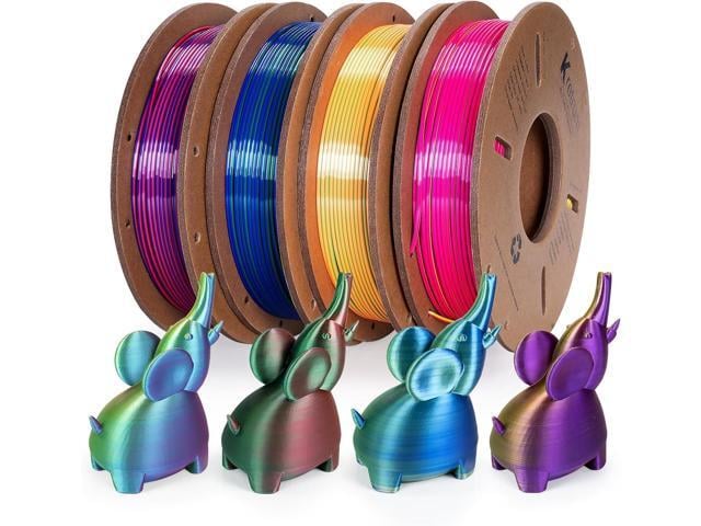 Tri Color Silk PLA 3D Printer Filament Bundle 1.75mm Color Changing PLA Filament Multi Pack Bundle 4 Spool Each 250g (Multicolor: Red & Yellow & Blue;