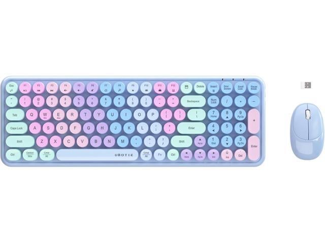 Wireless Keyboards and Mouse Combos, UBOTIE Colorful Gradient Rainbow Color Retro Typewriter Flexible Keyboard, 2.4GHz Connection and Optical...