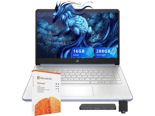 HP 14' HD Anti-Glare Laptop, Intel Processor N150, 16GB RAM, 288GB Storage(128GB SSD+160GB Docking Station Set), Intel Graphics, 1 Year Office 365,...