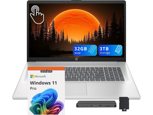 HP 17.3' HD+ Touchscreen Laptop, AMD Ryzen 5 7430U, 32GB RAM, 3TB Storage (2TB SSD+1TB Docking Station Set), AMD Radeon Graphics, Numeric Keypad,...