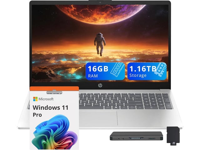 HP 15.6' HD Business Laptop, Intel Core i5-1334U, 16GB DDR4, 1.16TB Storage (1TB SSD+160GB Docking Station Set), Intel Iris Xe Graphics, Full Size...