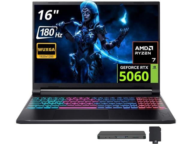 Acer Nitro V 16S AI 16' 180 Hz Gaming Laptop,AMD Ryzen 260,32GB RAM,1TB SSD+1TB Dock Set,GeForce RTX 5060,RGB 4 Zones Backlight,Win 11 Pro,Black