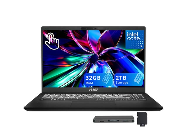 MSI Modern 15 15.6' FHD Touchscreen Laptop, Intel Core 9 270H, 32GB RAM, 2TB Storage (1TB SSD+1TB Docking Station Set), Intel Graphics, Backlit...