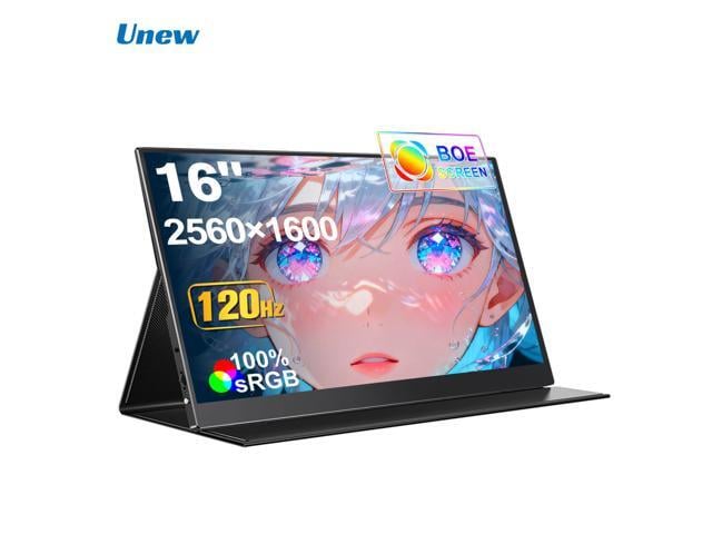 Unew 16 Inch 2.5K 120Hz Portable Gaming Monitor 2560x1600 IPS 100%sRGB Dual Full Function Type-C Mini HDMI External Laptop Secondary Screen with...
