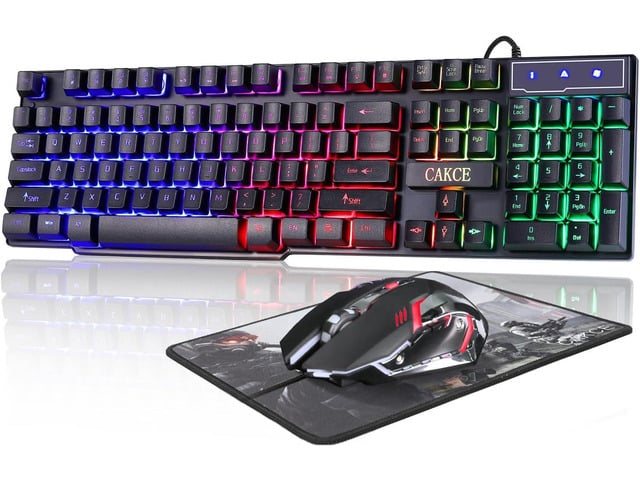 RGB Gaming Keyboard and Colorful Mouse Combo,USB Wired LED Backlight,Letter Glow,Mechanical Feeling for Laptop PC Computer Game and Work