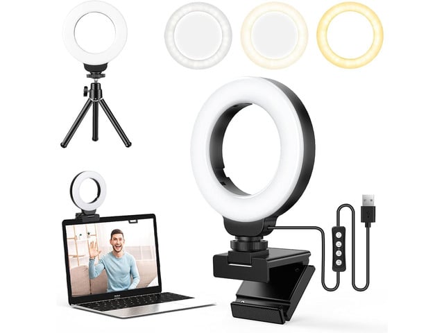 Ring Light for Laptop/Computer,Zoom Call, 4'' Small Video Conference Lighting with Webcam Style Mount and Tripod,3 Light Modes & 10 Brightness...