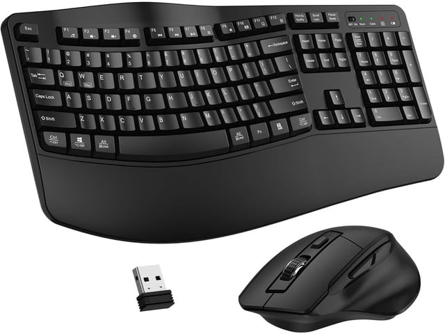 Wireless Keyboard and Mouse Combo, 2.4G Full Size Wave Keys Ergonomic Keyboard with Wrist Rest and 3-Level DPI Adjustable Wireless Ergonomic Mouse...