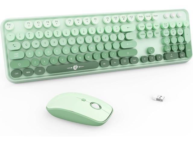 FOPETT Wireless Keyboard and Mouse Combo - 2.4G Full-Sized Cute Colorful Mouse and Keyboard with 104 Round Keys Retro Typewriter Keyboard for...