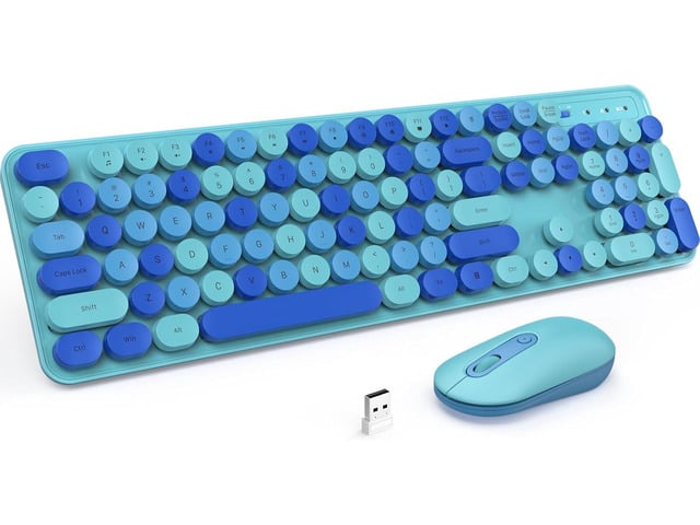 Wireless Keyboard and Mouse, LIZRROT Silent Keyboard Mouse Combo, Full-Sized Colorful Typewriter Keyboard with Round Keycaps, 2.4G Cute Mouse...