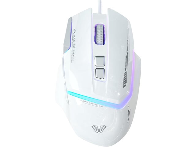 AULA S12Pro White Wired Gaming Mouse,12800 DPI Optical Gamer Mouse with RGB Backlit,8 Programmable Buttons,Software Supports DIY Keybinds Rapid...