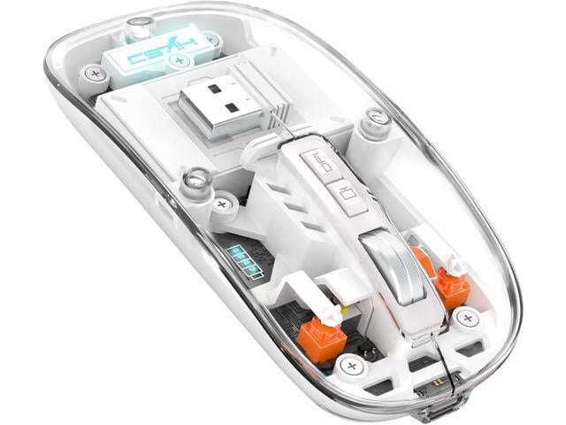 A. JAZZ Wireless Bluetooth5.1 & 2.4G Mini Lightweight Mouse,Transparent Clear Cool,Rechargeable Silent Computer Mice,Nano USB C Receiver,LED Battery..