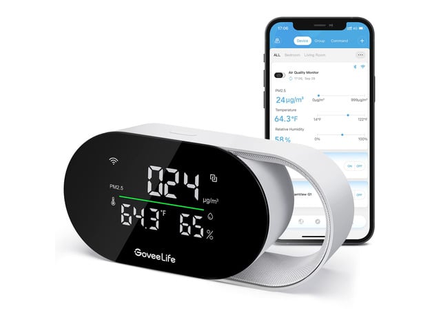 Smart Air Quality Monitor with PM2.5 H5106, LED Display Wired Indoor temperature humidity sensors, 2s refresh, 2-year data storage, for home &...
