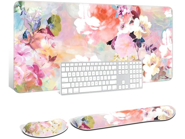 Auhoahsil Large Mouse Pad with Wrist Rests for Keyboard & Mouse, Thick Soft Ergonomic Memory Foam Wrist Supports, Big & Long Desk Mat 35.5 x 15.7...