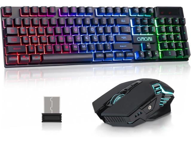 CHONCHOW USB Wireless Gaming Keyboard and Mouse Combo, LED Backlit Ergonomic Mechanical Feeling Keyboard, Rechargeable 2500mAh Battery,...